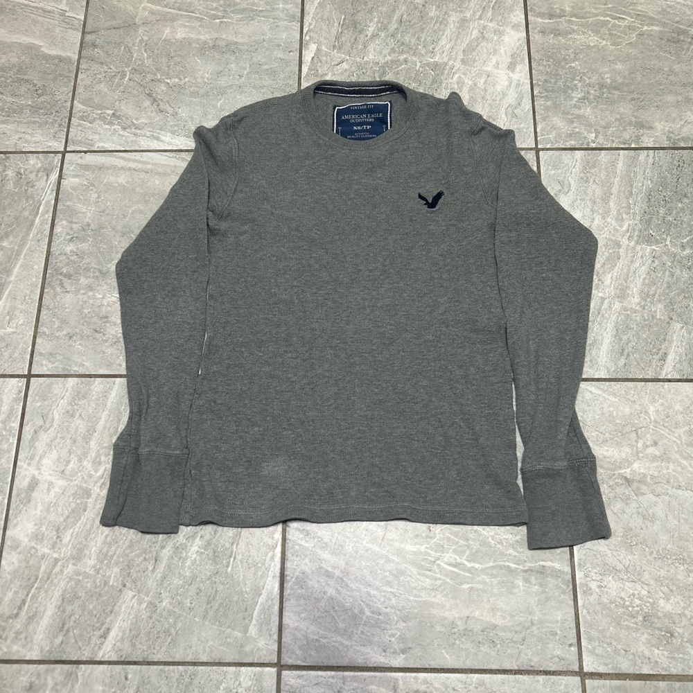American Eagle Vintage Fit Waffle Knit Long Sleeve Gray Women’s Small